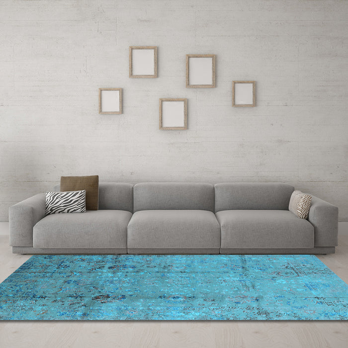 Machine Washable Oriental Light Blue Industrial Rug in a Living Room, wshurb1441lblu