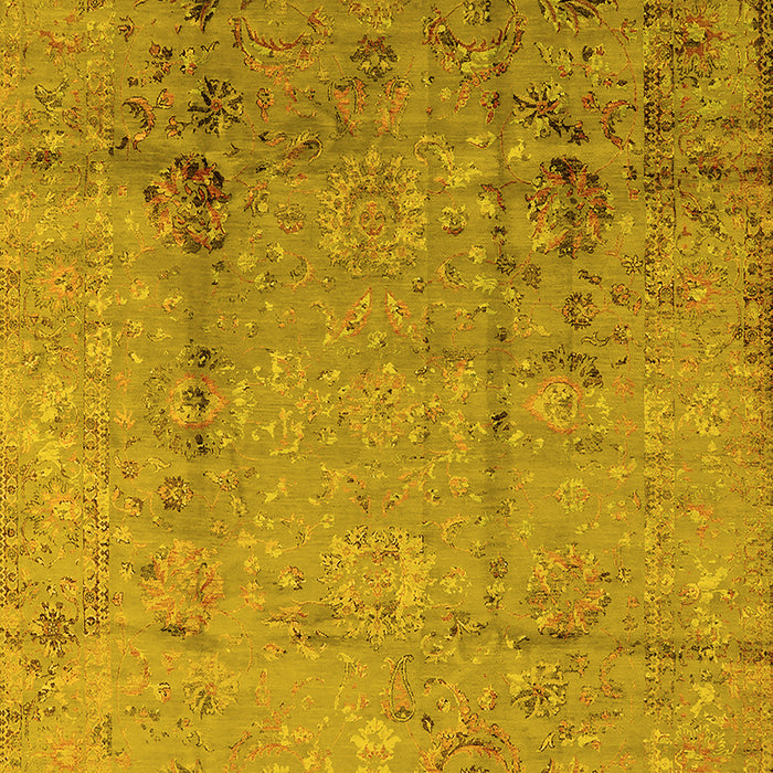 Machine Washable Oriental Yellow Industrial Rug, wshurb1441yw