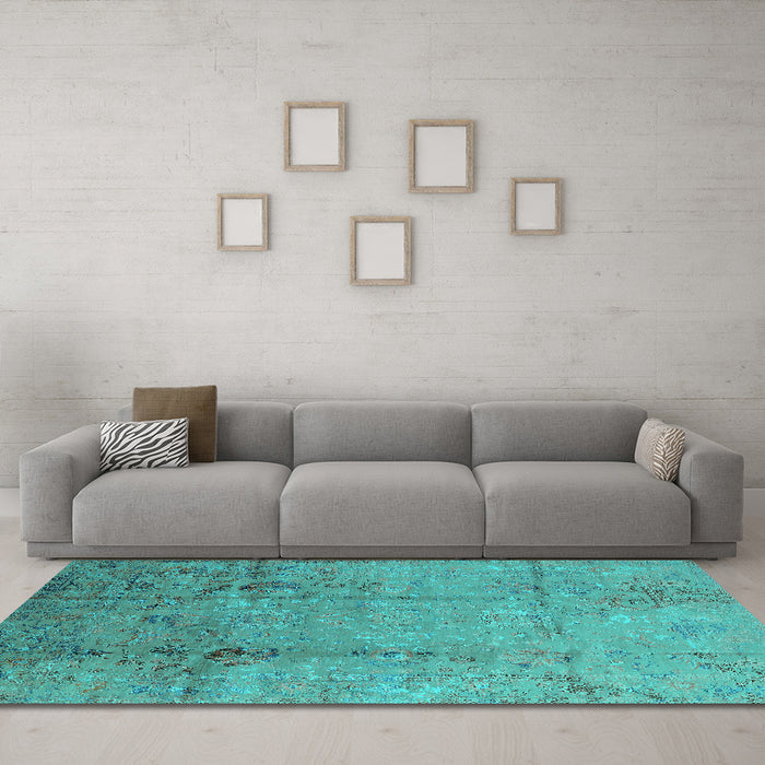Machine Washable Oriental Turquoise Industrial Area Rugs in a Living Room,, wshurb1441turq