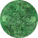 Round Machine Washable Oriental Green Industrial Area Rugs, wshurb1442grn