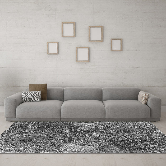 Machine Washable Oriental Gray Industrial Rug in a Living Room,, wshurb1442gry