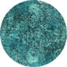 Round Oriental Turquoise Industrial Rug, urb1442turq