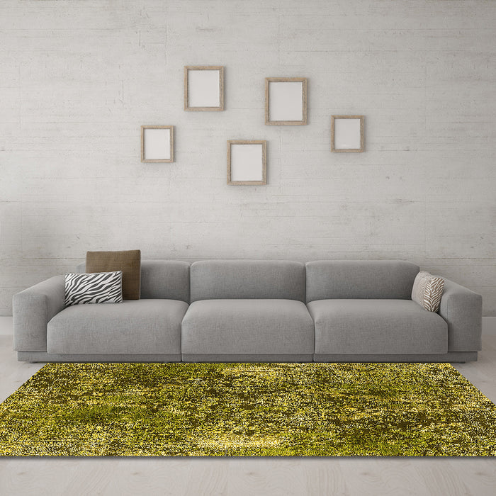 Machine Washable Oriental Yellow Industrial Rug in a Living Room, wshurb1442yw