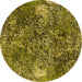 Round Machine Washable Oriental Yellow Industrial Rug, wshurb1442yw