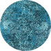 Round Machine Washable Oriental Light Blue Industrial Rug, wshurb1442lblu