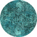 Round Machine Washable Oriental Turquoise Industrial Area Rugs, wshurb1442turq