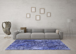 Machine Washable Oriental Blue Industrial Rug in a Living Room, wshurb1442blu