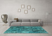 Machine Washable Oriental Turquoise Industrial Area Rugs in a Living Room,, wshurb1442turq