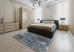 Mid-Century Modern Blue Oriental Rug in a Bedroom, urb1442