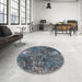 Round Mid-Century Modern Blue Oriental Rug in a Office, urb1442