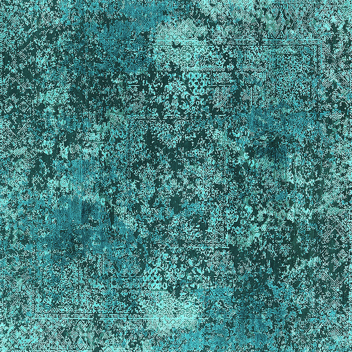 Square Machine Washable Oriental Turquoise Industrial Area Rugs, wshurb1442turq