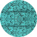 Round Oriental Turquoise Industrial Rug, urb1443turq