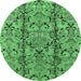 Round Oriental Emerald Green Industrial Rug, urb1443emgrn