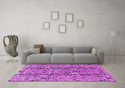 Machine Washable Oriental Pink Industrial Rug in a Living Room, wshurb1443pnk