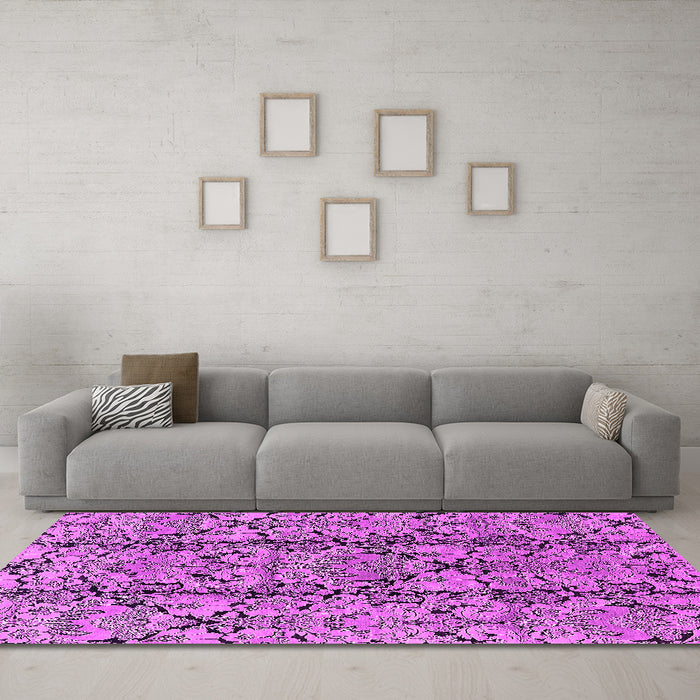 Machine Washable Oriental Pink Industrial Rug in a Living Room, wshurb1443pnk