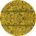 Round Machine Washable Oriental Yellow Industrial Rug, wshurb1443yw