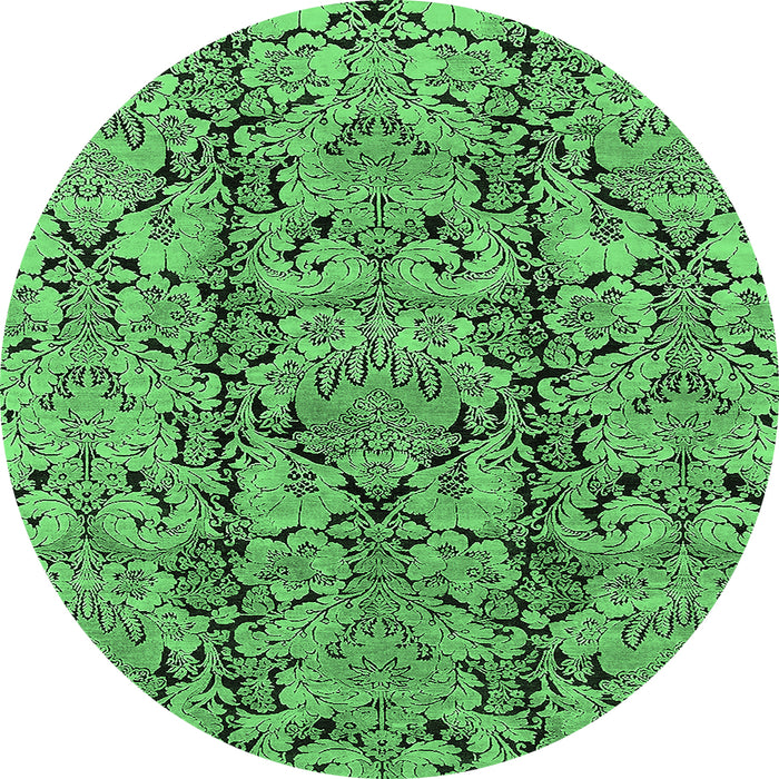 Round Machine Washable Oriental Emerald Green Industrial Area Rugs, wshurb1443emgrn