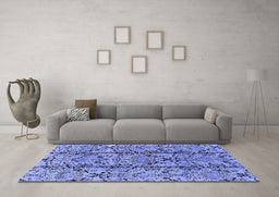 Machine Washable Oriental Blue Industrial Rug in a Living Room, wshurb1443blu