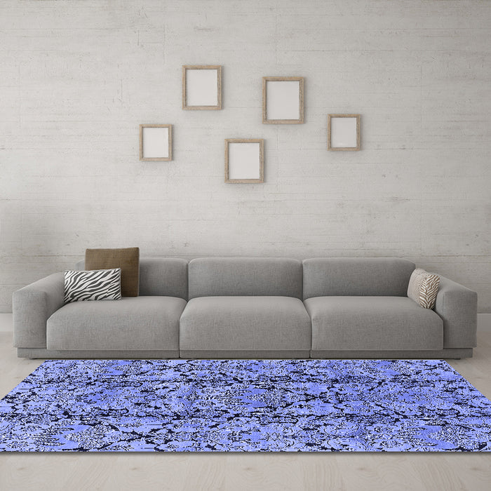 Machine Washable Oriental Blue Industrial Rug in a Living Room, wshurb1443blu