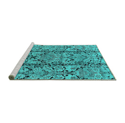 Sideview of Machine Washable Oriental Turquoise Industrial Area Rugs, wshurb1443turq