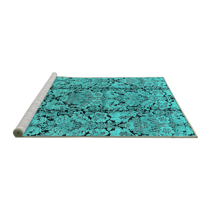 Sideview of Machine Washable Oriental Turquoise Industrial Area Rugs, wshurb1443turq