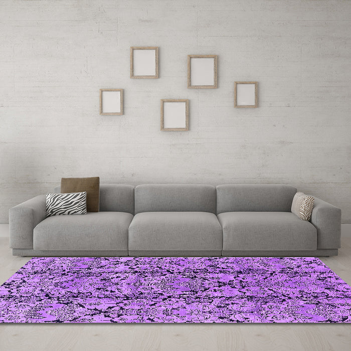 Machine Washable Oriental Purple Industrial Area Rugs in a Living Room, wshurb1443pur
