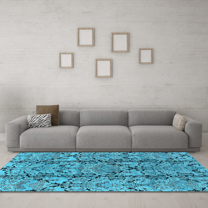 Machine Washable Oriental Light Blue Industrial Rug in a Living Room, wshurb1443lblu