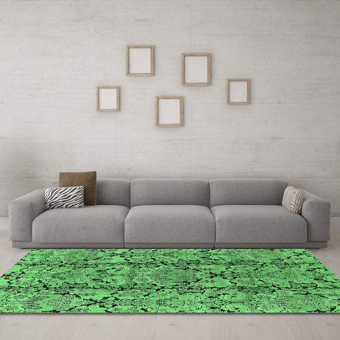 Machine Washable Oriental Emerald Green Industrial Area Rugs in a Living Room,, wshurb1443emgrn