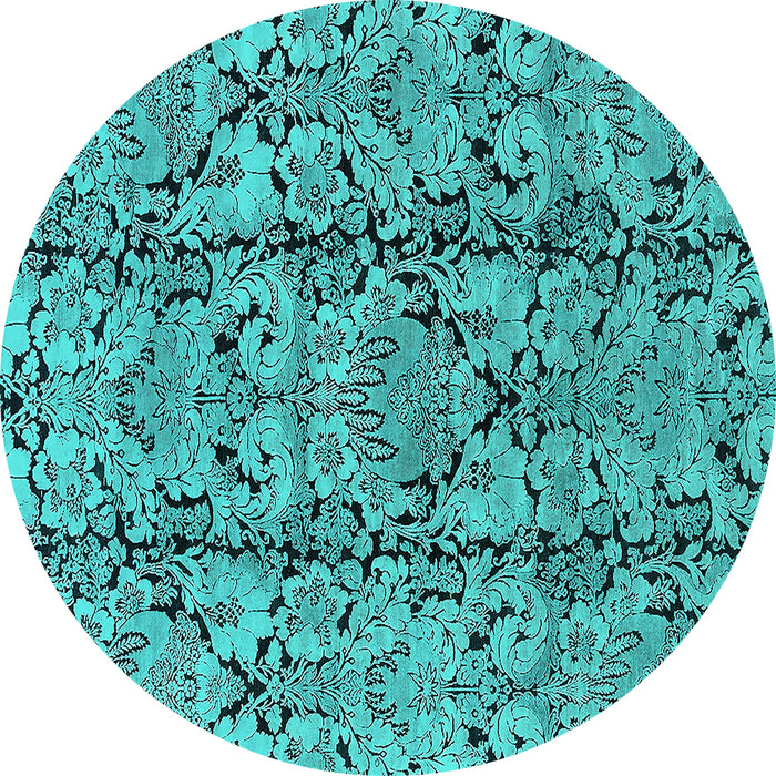 Round Machine Washable Oriental Turquoise Industrial Area Rugs, wshurb1443turq