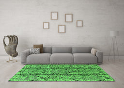 Machine Washable Oriental Green Industrial Area Rugs in a Living Room,, wshurb1443grn