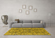 Machine Washable Oriental Yellow Industrial Rug in a Living Room, wshurb1443yw