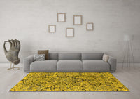 Machine Washable Oriental Yellow Industrial Rug, wshurb1443yw