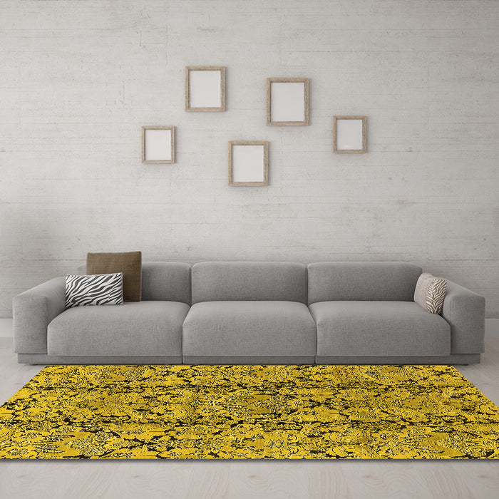 Machine Washable Oriental Yellow Industrial Rug in a Living Room, wshurb1443yw