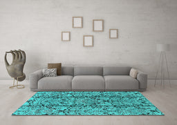 Machine Washable Oriental Turquoise Industrial Area Rugs in a Living Room,, wshurb1443turq