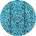 Round Machine Washable Oriental Light Blue Industrial Rug, wshurb1443lblu