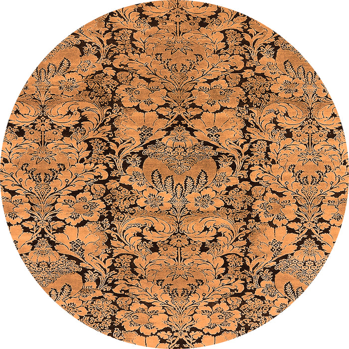 Round Machine Washable Oriental Orange Industrial Area Rugs, wshurb1443org