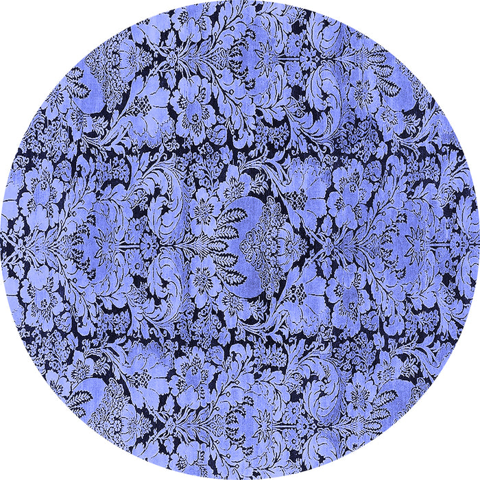 Round Machine Washable Oriental Blue Industrial Rug, wshurb1443blu