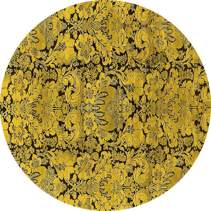 Round Oriental Yellow Industrial Rug, urb1443yw