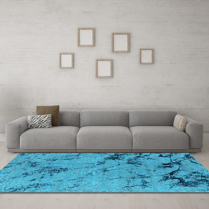 Machine Washable Oriental Light Blue Industrial Rug in a Living Room, wshurb1444lblu