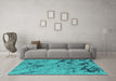 Machine Washable Oriental Turquoise Industrial Area Rugs in a Living Room,, wshurb1444turq