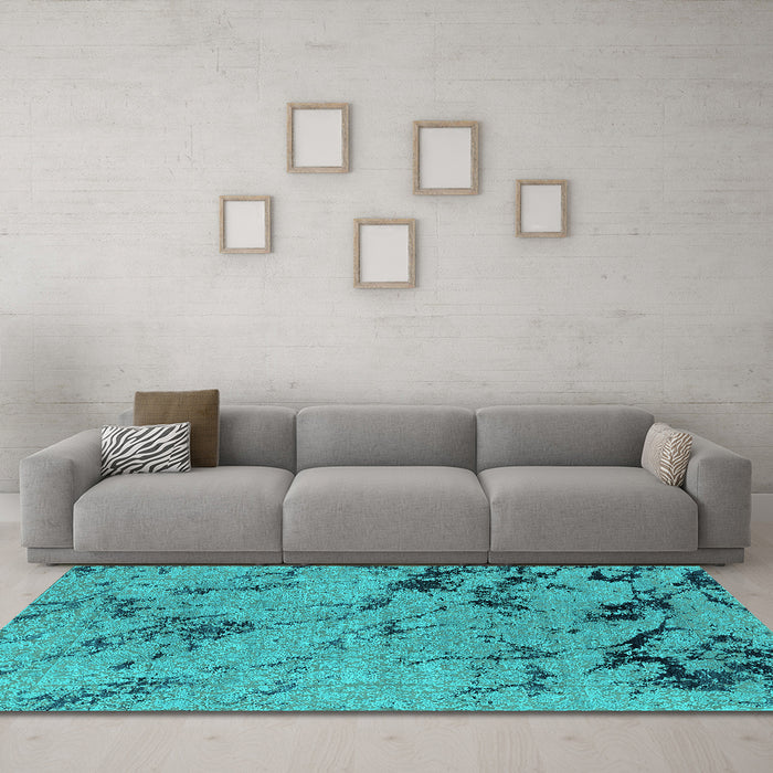 Machine Washable Oriental Turquoise Industrial Area Rugs in a Living Room,, wshurb1444turq