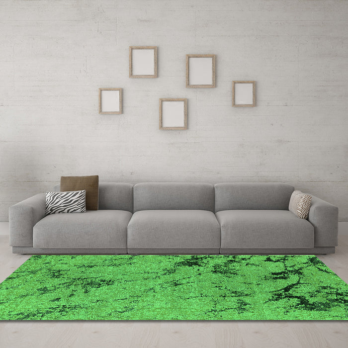 Machine Washable Oriental Green Industrial Area Rugs in a Living Room,, wshurb1444grn