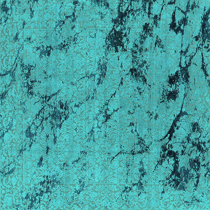 Square Machine Washable Oriental Turquoise Industrial Area Rugs, wshurb1444turq