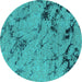 Round Machine Washable Oriental Turquoise Industrial Area Rugs, wshurb1444turq