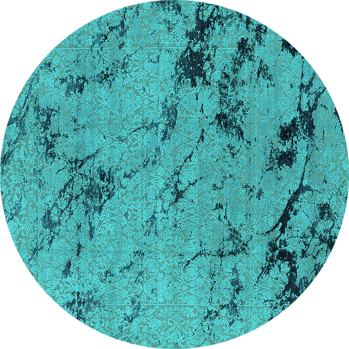 Round Oriental Turquoise Industrial Rug, urb1444turq