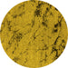 Round Machine Washable Oriental Yellow Industrial Rug, wshurb1444yw