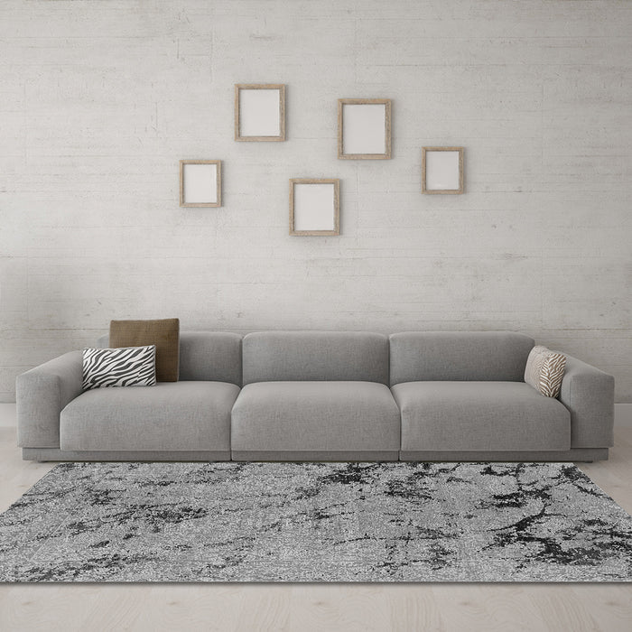 Machine Washable Oriental Gray Industrial Rug in a Living Room,, wshurb1444gry