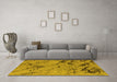 Machine Washable Oriental Yellow Industrial Rug in a Living Room, wshurb1444yw