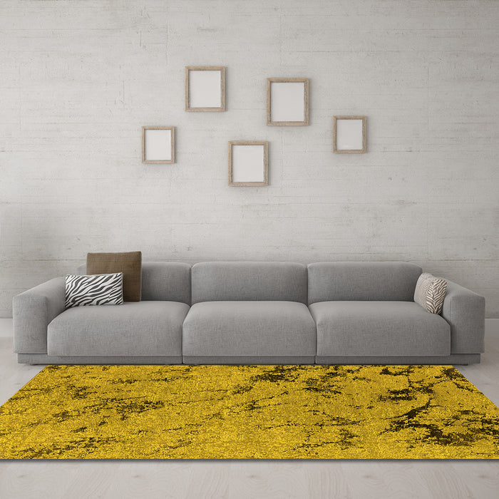 Machine Washable Oriental Yellow Industrial Rug in a Living Room, wshurb1444yw