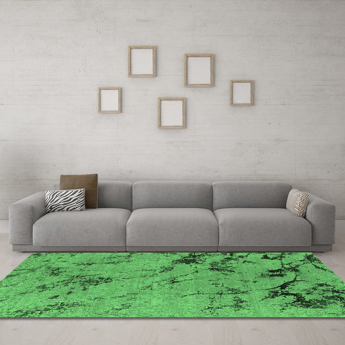 Machine Washable Oriental Emerald Green Industrial Area Rugs in a Living Room,, wshurb1444emgrn